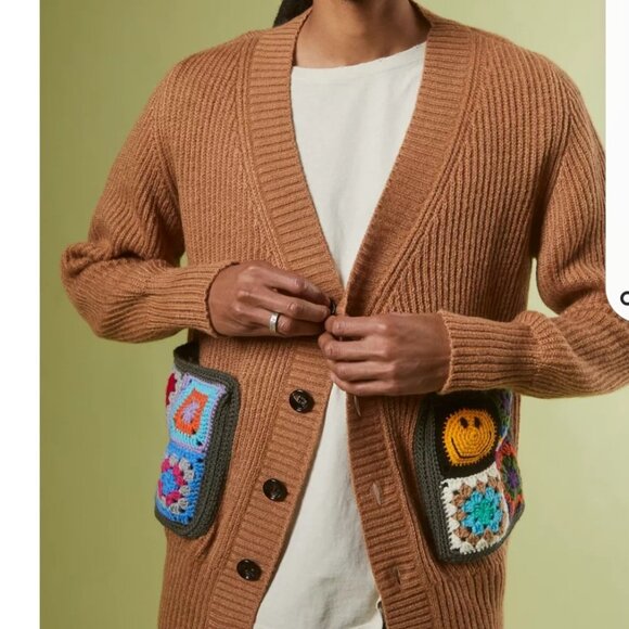 Urban Outfitters Other - Urban Outfitters LC23 Crochet Pocket Cardigan Brown Size L NWT